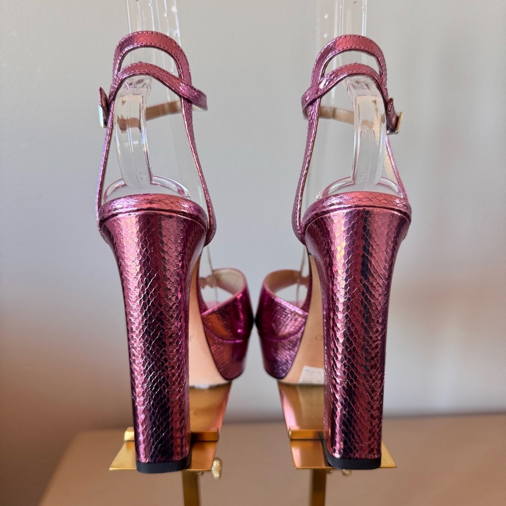 Jimmy Choo Sacaria 120 Pink Metallic Platform Sandals EU 38 Block Heel NWT - Picture 7 of 15
